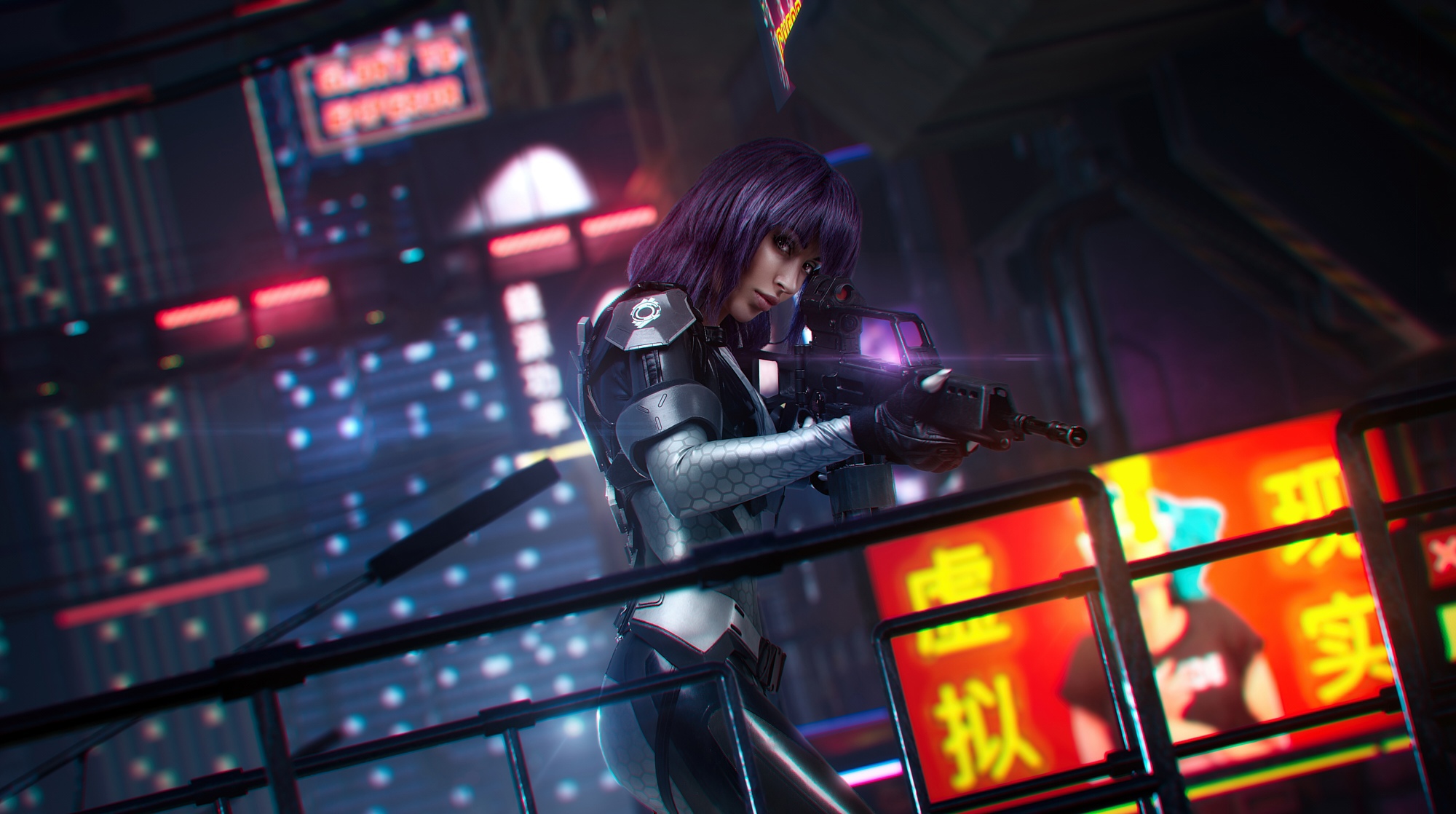 Косплей на Мотоко из игры Cyberpunk 2077